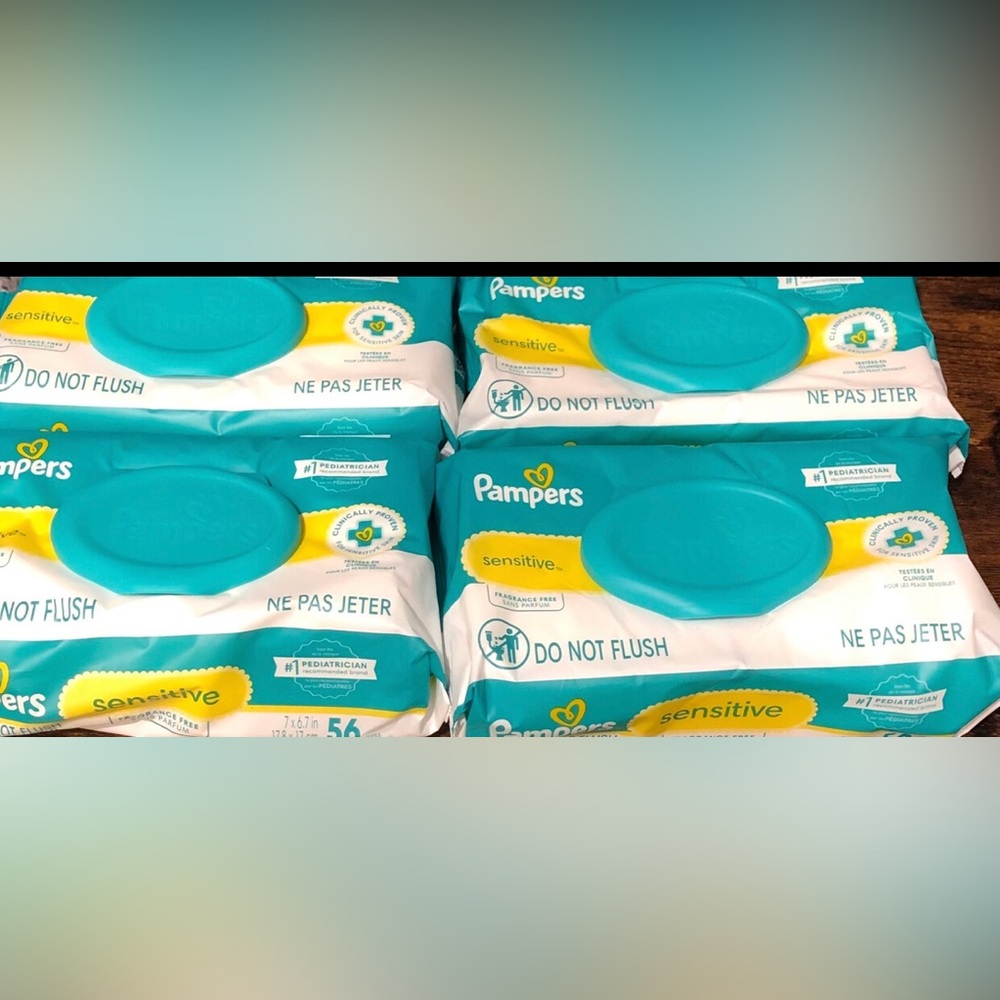 Pampers Sensitive & Fragrance Free Baby Wipes In 4 Pop Top Packs of 56 Each